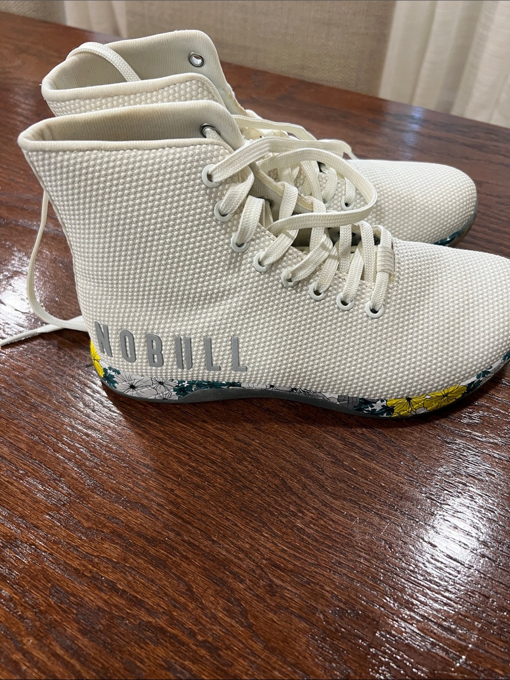 NOBULL Cream High-Top Training Sneakers with Floral Accent